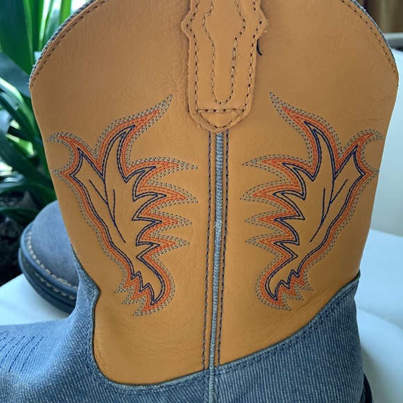 Double-H Deep Yellow Leather and Denim Western Roper Boots - Picture 8 of 8